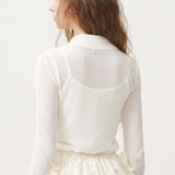 SHEER LONG SLEEVED POLO - IVORY
