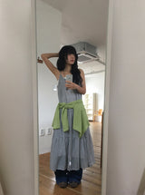 Ume Check Tiered Long Sleeveless Bustier One Piece (Adjustable Straps)