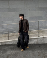 Kale Panel High-Neck Leather Jacket