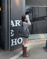 Strap leather long boots