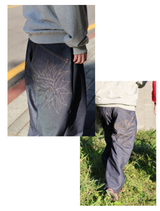 [Hand-Made] ノンフェイドワイドデニムパンツ [Flower series] -  ステッチ