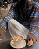 Bento stripe collar knitwear