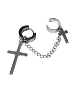 Two Cross chain One-Touch Earrings & Ear Cuff 1PC