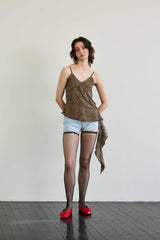 LEOPARD FRILL SLEEVELESS TOP / BROWN