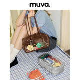 muva. ビーズ ショルダー ホーボーバッグ ジェニュインレザー アンダーアームバッグ ニッチ デザイン
