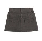 Double Waist Denim A-Line Mini Pants Skirt