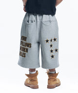 Star Lettering Patch Bermuda Sweat Pants - Gray