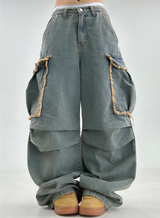 VINTAGE FRAY POINT DENIM💚🖤 - OVERFIT PANTS