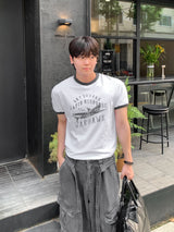 [Shoulder +3cm] Vintage Plain Ringer Short Sleeve T-Shirt
