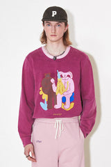 Long-sleeved funny and quirky print sheep-leg sleeve round neck contrast color T-shirt hoodie