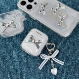 シルバーリボンairpodクリアハードケース (airpods ケース)