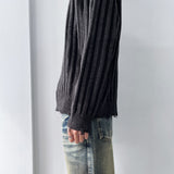 High-Neck Stripe Knit Jacket