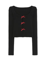 レースインナーレイヤードレッドボウロングスリーブTシャツ (レースインナーセット)