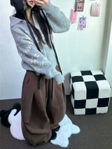 スノーフラワーカラーノルディックツーウェイジッパーニットジップアップ❤🖤🤎🩶🤍5カラー