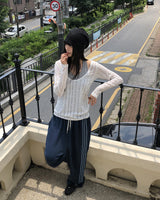 Tida oversized-fit punching see-through long-sleeved knitwear