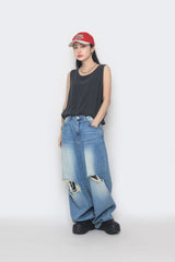 destroyed balloon denim pants
