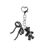 TEDDY BEAR LOGO PEARL RIBBON KEYRING_SILVER