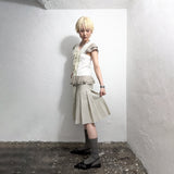RAW HEM STRIPE PLEATED SKIRT
