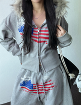 バルーンメイセットアップアベイラブルフリースプリンティドタトゥーエンブロイダリーバルーンジップアップ 🩶✨ 2 COLORS