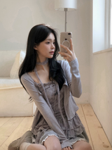 BN Check Frill Bustier + Cardigan + Tie Set (3color)