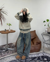 Rough Curved Washed Denim Pants