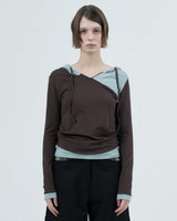 dot wrap layered hoodie / brown