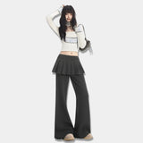 Layered Pleated Skirt Flare Pants