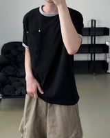 Ribbon Contrast Pocket Cropped Short Sleeve