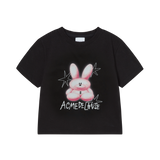 25SSナインティーズレトロバニーウーマンショートスリーブTシャツ ブラック