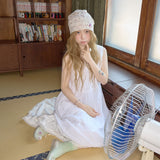 floral button beanie ivory