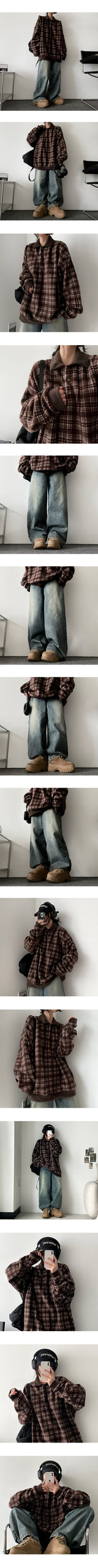 [Fleece lining] リネンヘムスナップウォッシュワイドデニムパンツ - 3 Tier Length