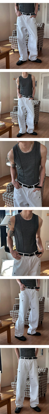 [MUSCLE FIT] フォーカッティングスリーブレス(4color)