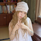 floral button beanie ivory
