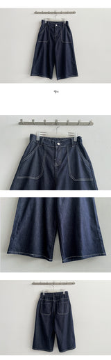 [S–2XL] Waistband Saint-Gistich Half-Length Denim Shorts