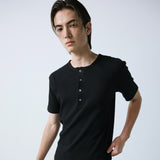 western yoke waffle henley neck half sleeve black