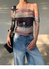 Santori chiffon off-shoulder sleeveless T-shirt