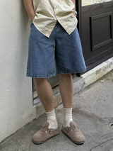 Basic wide denim shorts