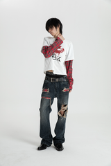 SEXXDEVIL Plaid Washed Jeans