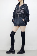(Unisex) Wind Embroidery Dirty Hooded Zip-Up