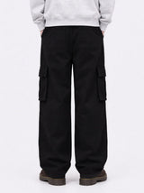 カーゴ ドローストリング ワイド コットン パンツ (black)