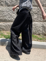 Tuck-On Back Button Wide Fit Selvage Denim Long Pants (2 colors)