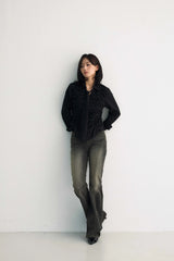 ELISE TIE SHIRRING SHIRT / BLACK