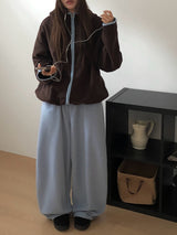 リハンカラーハイネックフードフリースジップアップ
