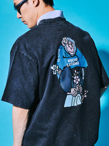サクラアニマルズブラックデニムウォッシュドTシャツ (エイプ)