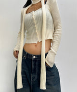 (SCARF & KNIT SET) DREAMY SOFT RIBBED CARDIGAN SCARF SEMI-CROPPED KNIT - 2 COLOR
