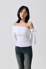 RIEN ONE-SHOULDER SHIRRING TOP / WHITE