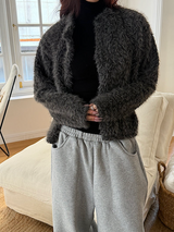 Hairy crop round knit cardigan(3color)