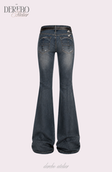Cross-washed long semi-bootcut denim