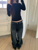 Damage wide denim