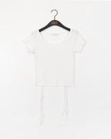 Desa Back Slit Ribbon V-Neck Short Sleeve T-Shirt